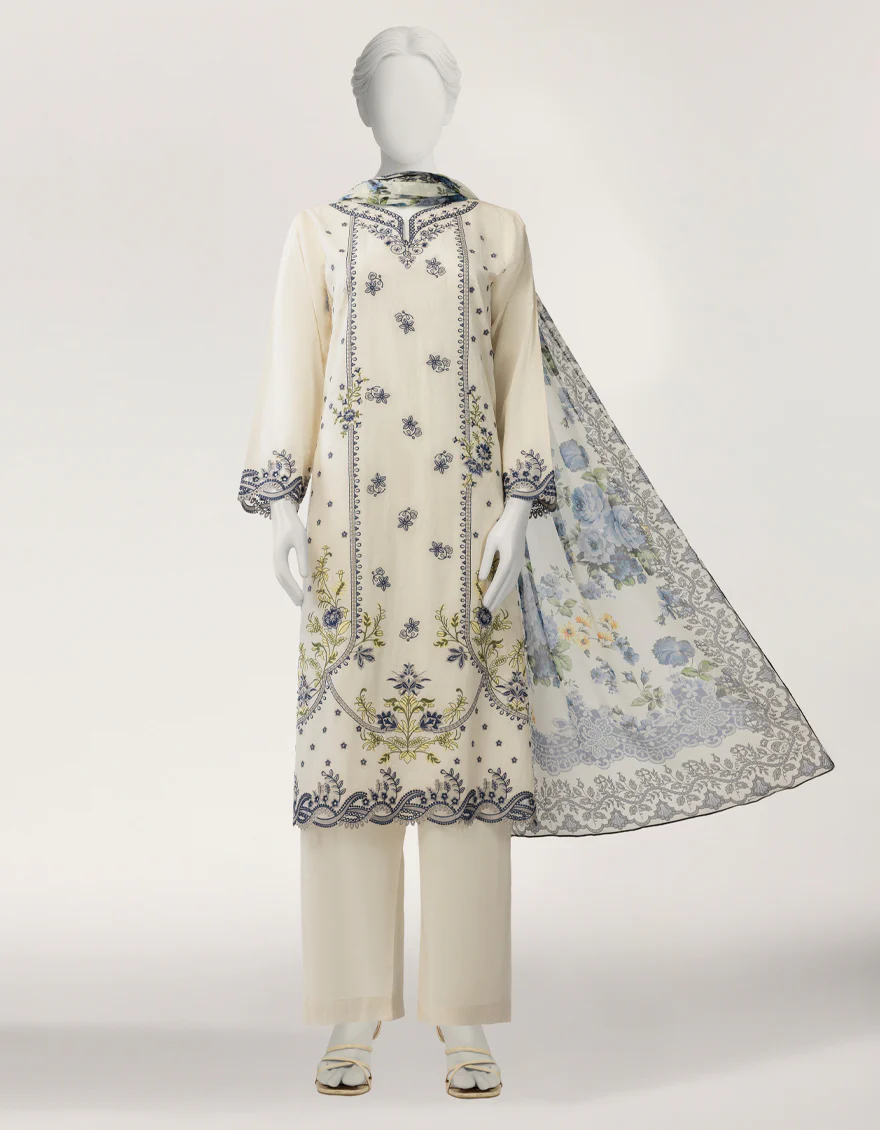 WHITE LAWN 3PC STITCHED | JLAWN-S-26-636/S SCHIFFLI FLORAL-C-04 - Image 5