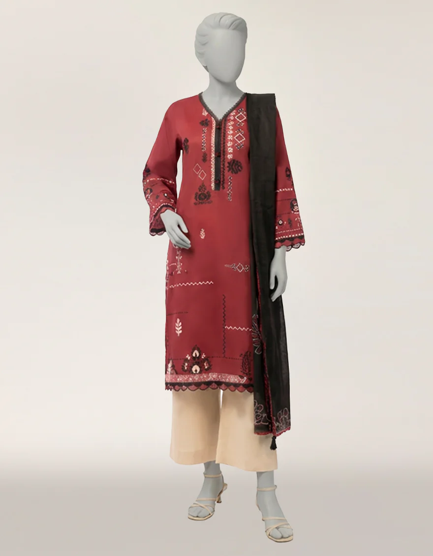 MAROON LAWN 2PC STITCHED | JLAWN-S-JDS-26-1223/S MALTA-A-01