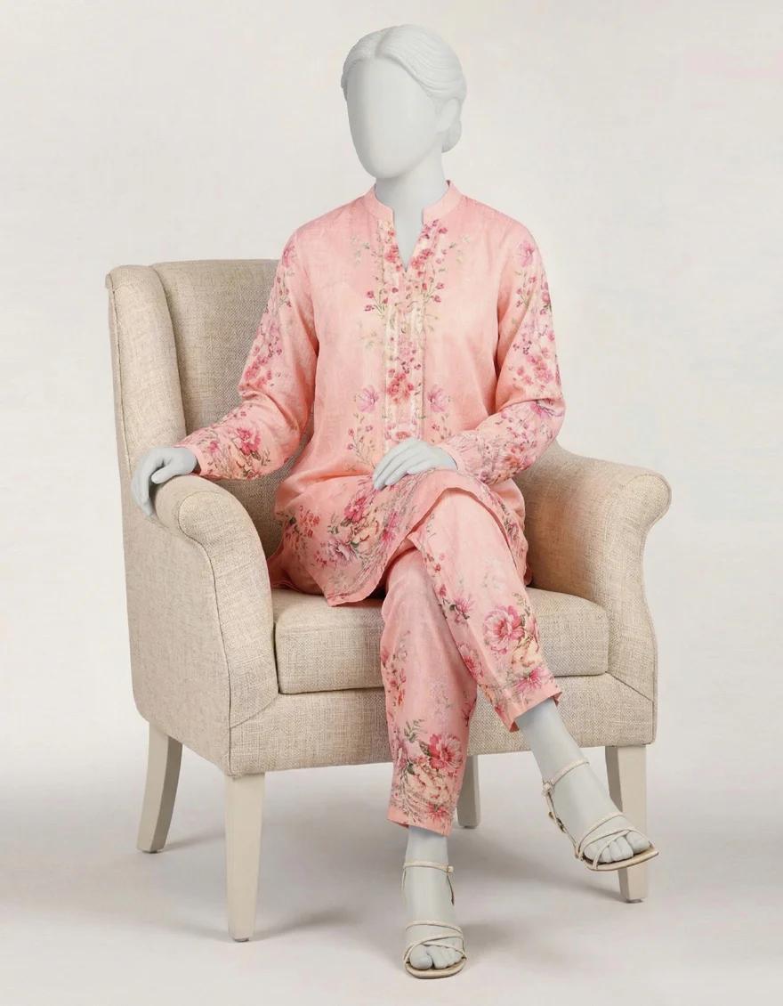 PINK SEERSUCKER 2PC STITCHED | JLAWN-S-JST-26-2393/S NEON BLOOM-03 - Image 2