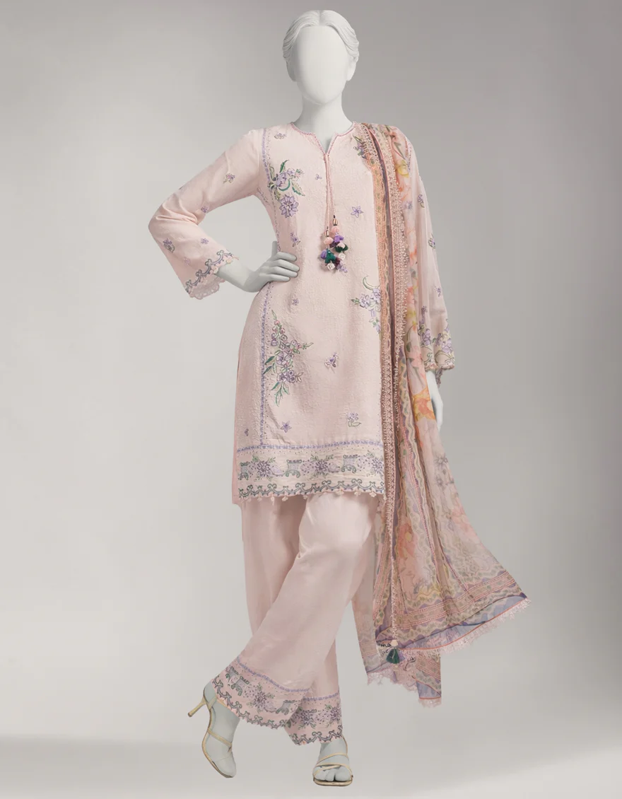 PINK LAWN 3PC UNSTITCHED | JLS-S-26-4065 SCHIFFLI BLISS-3
