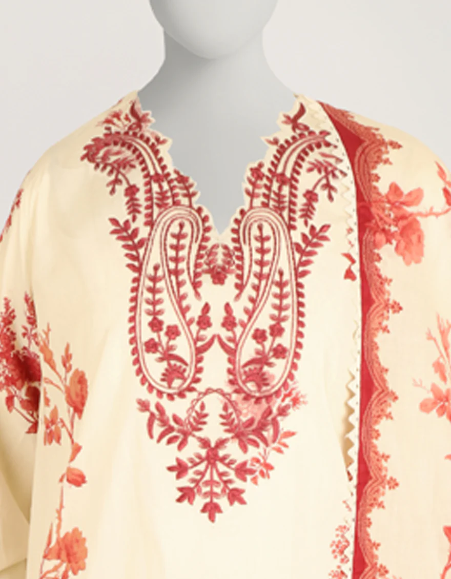 CREAM LAWN 3PC STITCHED | JLS-S-26-622/S VERDENT DREAMS-4 - Image 3