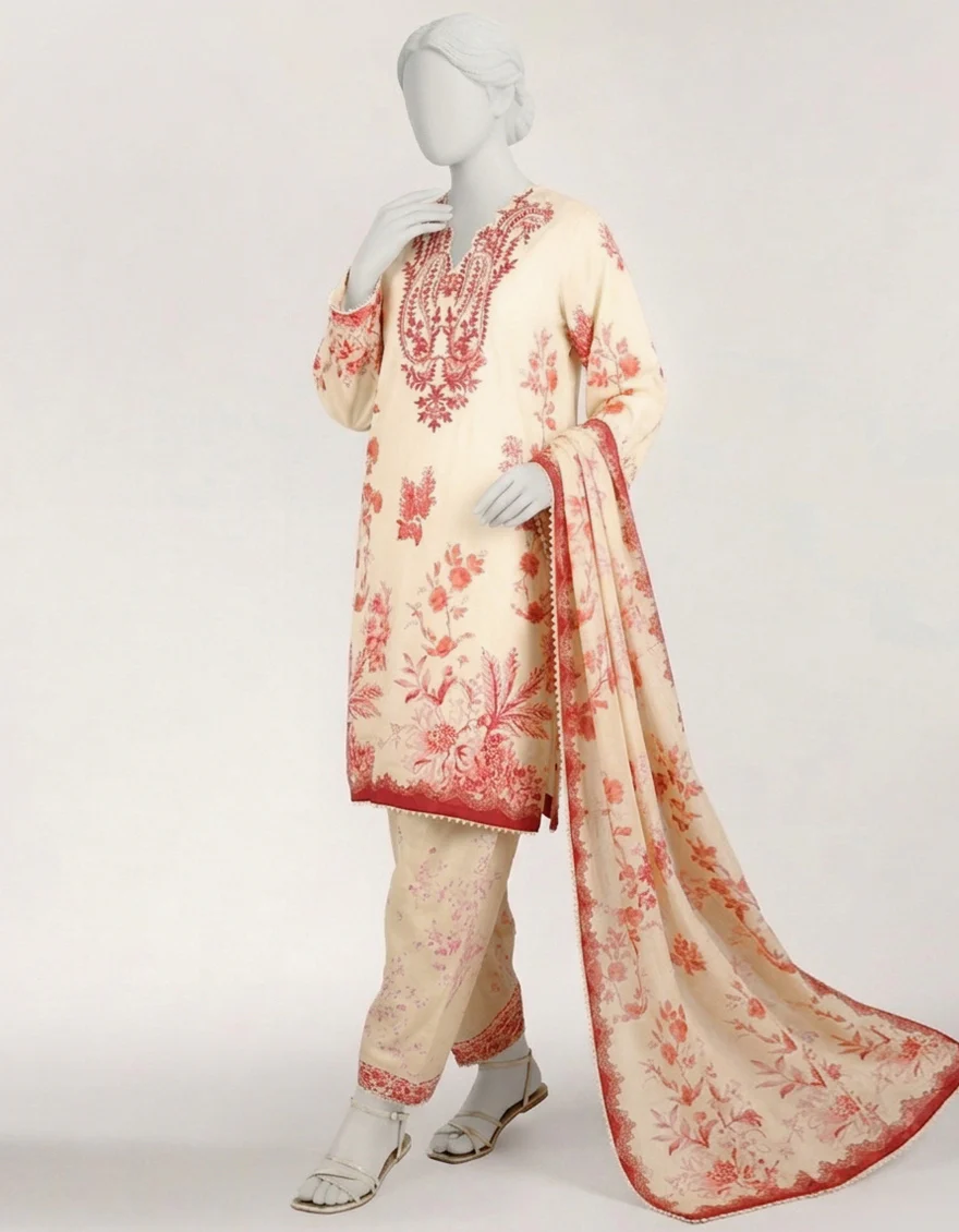 CREAM LAWN 3PC STITCHED | JLS-S-26-622/S VERDENT DREAMS-4 - Image 5