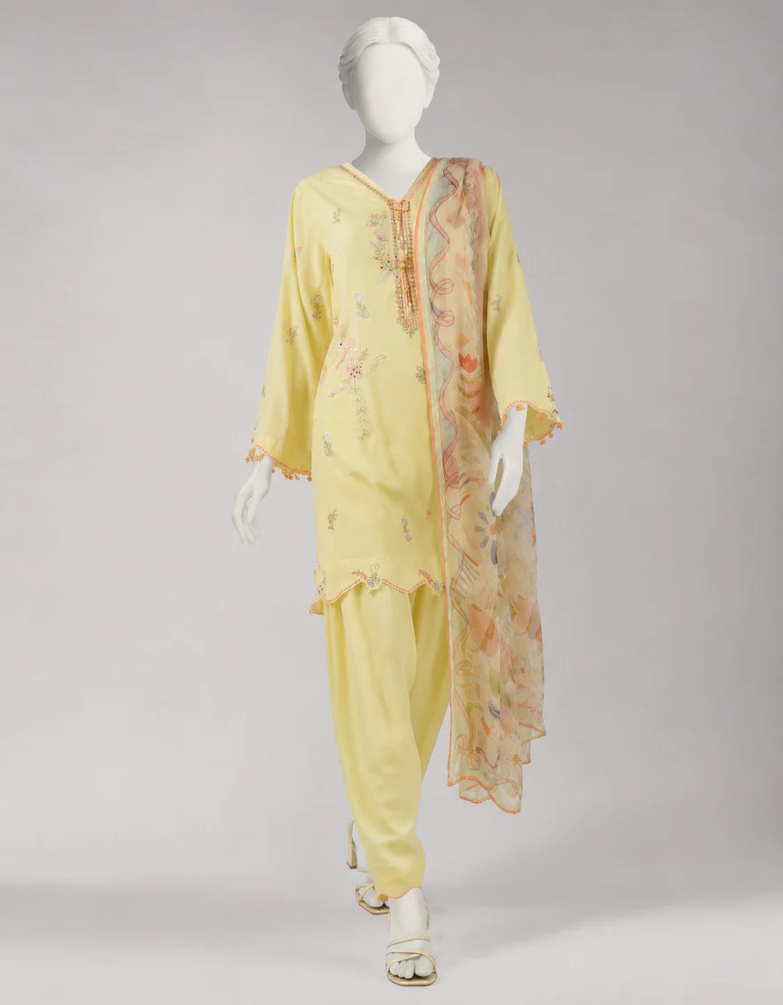 YELLOW LAWN 3PC UNSTITCHED | JLU-S-26-4064 SCHIFFLI BLISS-2