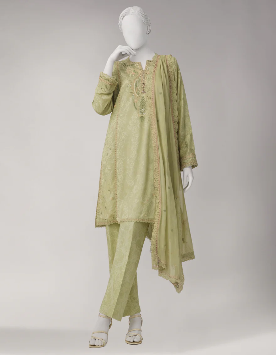 GREEN JACQUARD 3PC UNSTITCHED | JLU-S-26-4069 ETHNIC KASHMIRI-3