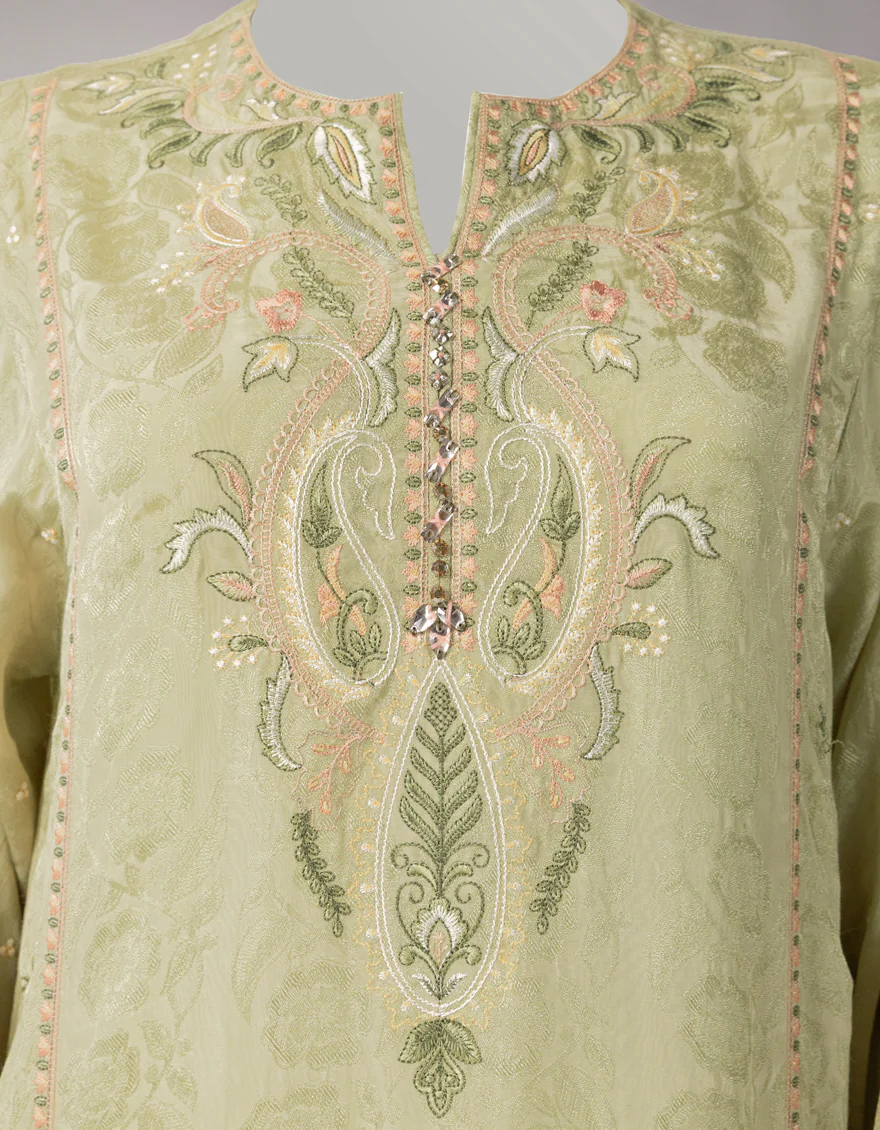 GREEN JACQUARD 3PC UNSTITCHED | JLU-S-26-4069 ETHNIC KASHMIRI-3 - Image 3