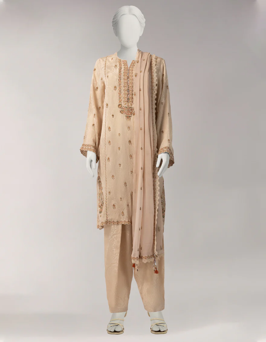 BEIGE JACQUARD 3PC UNSTITCHED | JLU-S-26-4070 ETHNIC KASHMIRI-4 - Image 4
