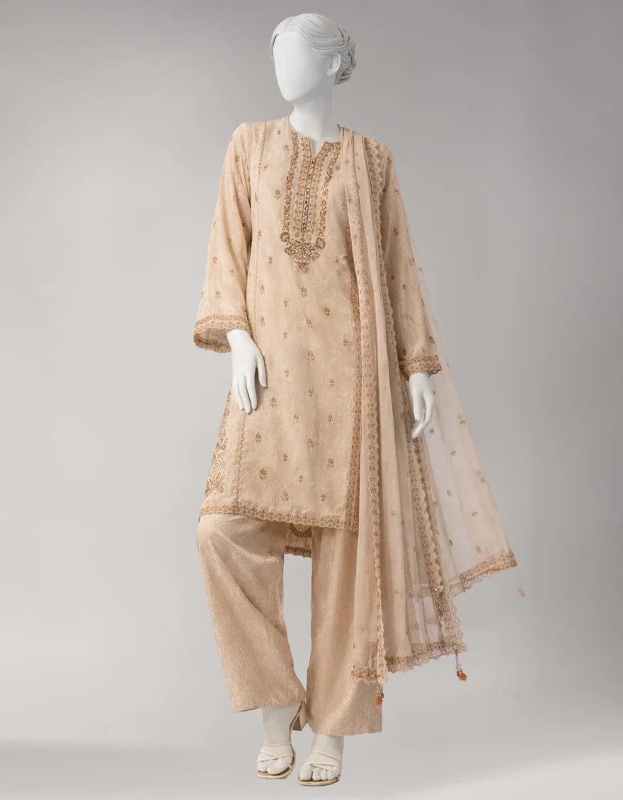 BEIGE JACQUARD 3PC UNSTITCHED | JLU-S-26-4070 ETHNIC KASHMIRI-4 - Image 5