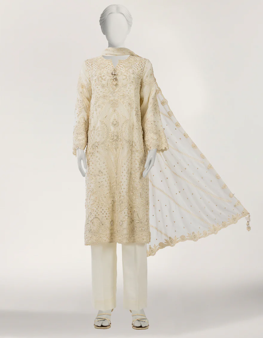 IVORY CHIFFON 3PC STITCHED | JPS-S-26-4146 FB/INARA-04