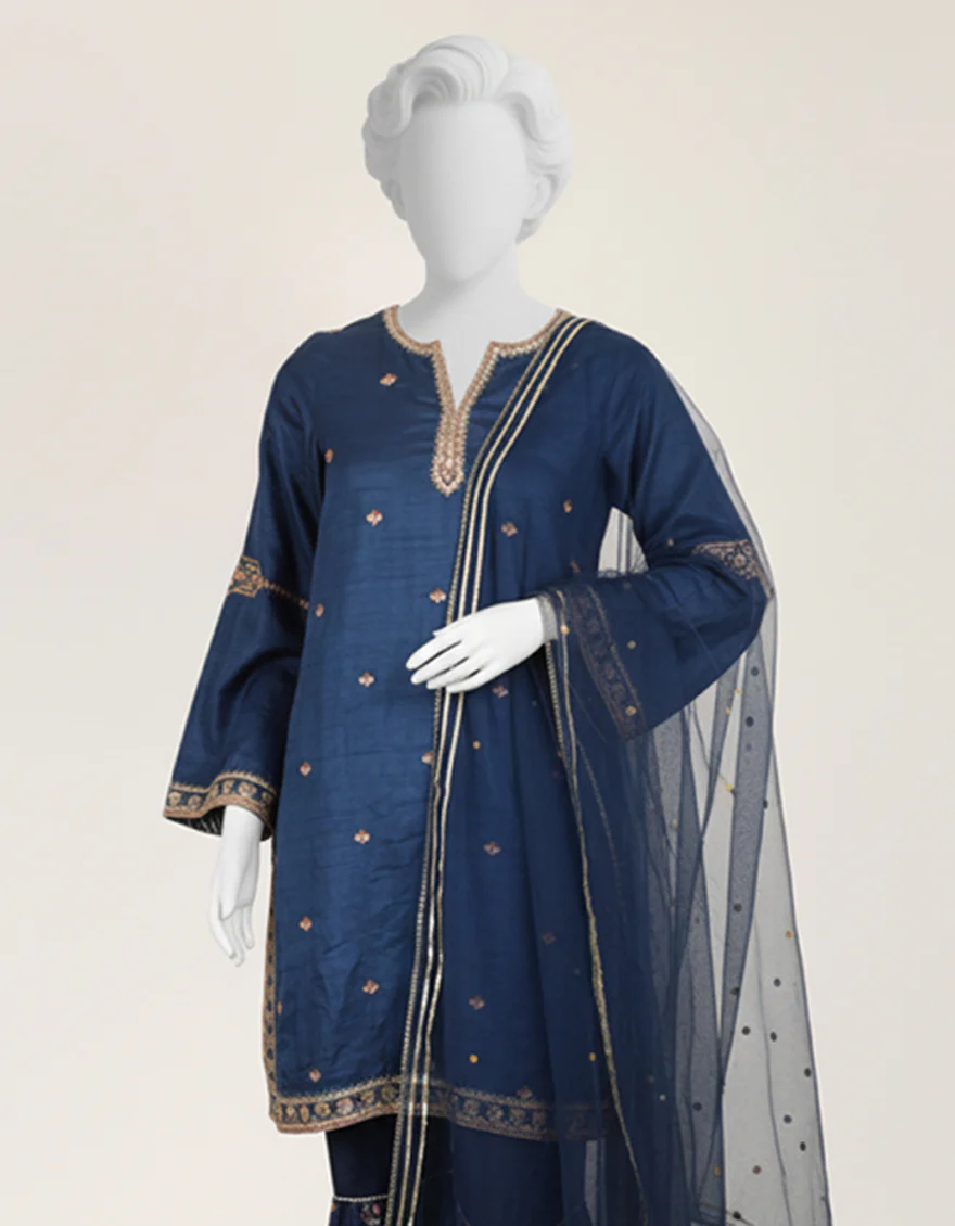 BLUE MAPLE SILK 3PC STITCHED | JTF-S-26-775 FB/RANG-E-ZARI-03 - Image 2