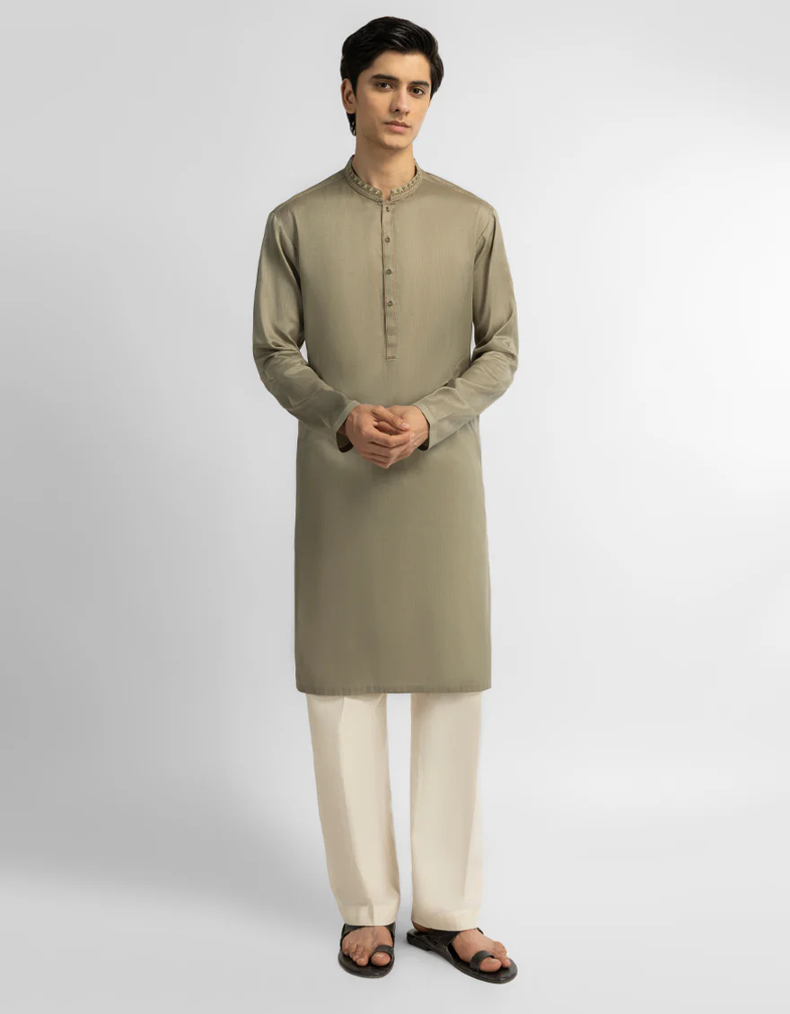 OLIVE COTTON KURTA | JTK-A-39768/S26/10902-SF