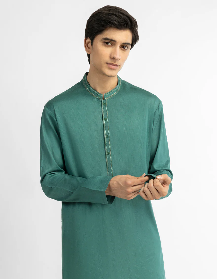 GREEN COTTON KURTA | JTK-A-39770/S26/10902-SF - Image 2