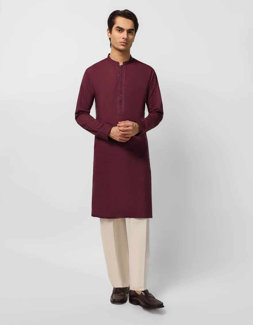 BURGUNDY COTTON KURTA | JTK-S-20031/S26/JJ10899-CL