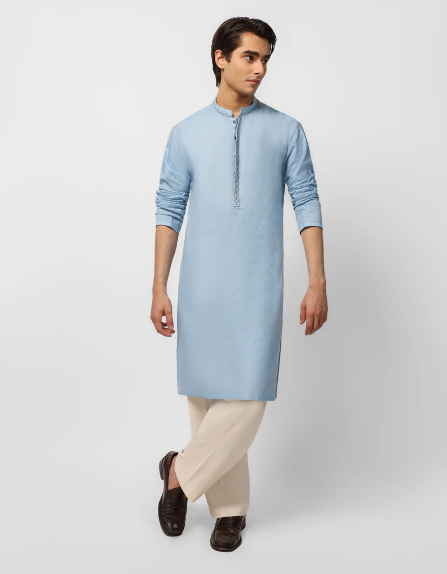 SKY BLUE COTTON KURTA | JTK-S-30010/S26/JJ10899-CL