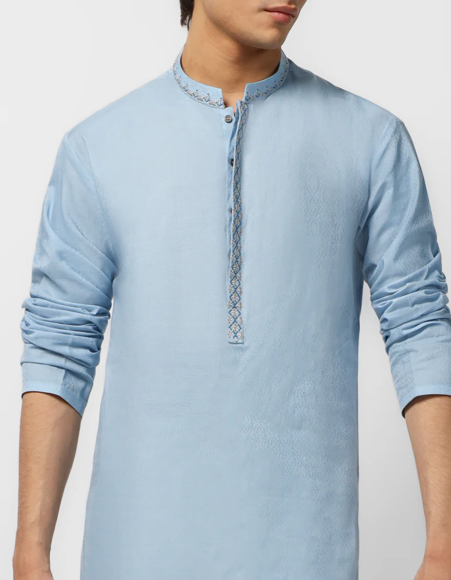 SKY BLUE COTTON KURTA | JTK-S-30010/S26/JJ10899-CL - Image 2