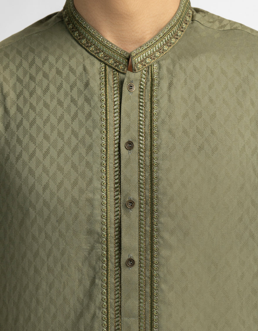 OLIVE COTTON KURTA | JTK-S-39746/S26/JJ10711-FL - Image 3