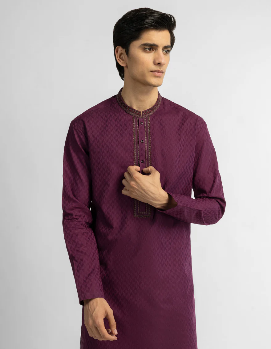 PURPLE COTTON KURTA | JTK-S-39747/S26/JJ10711-CL - Image 2