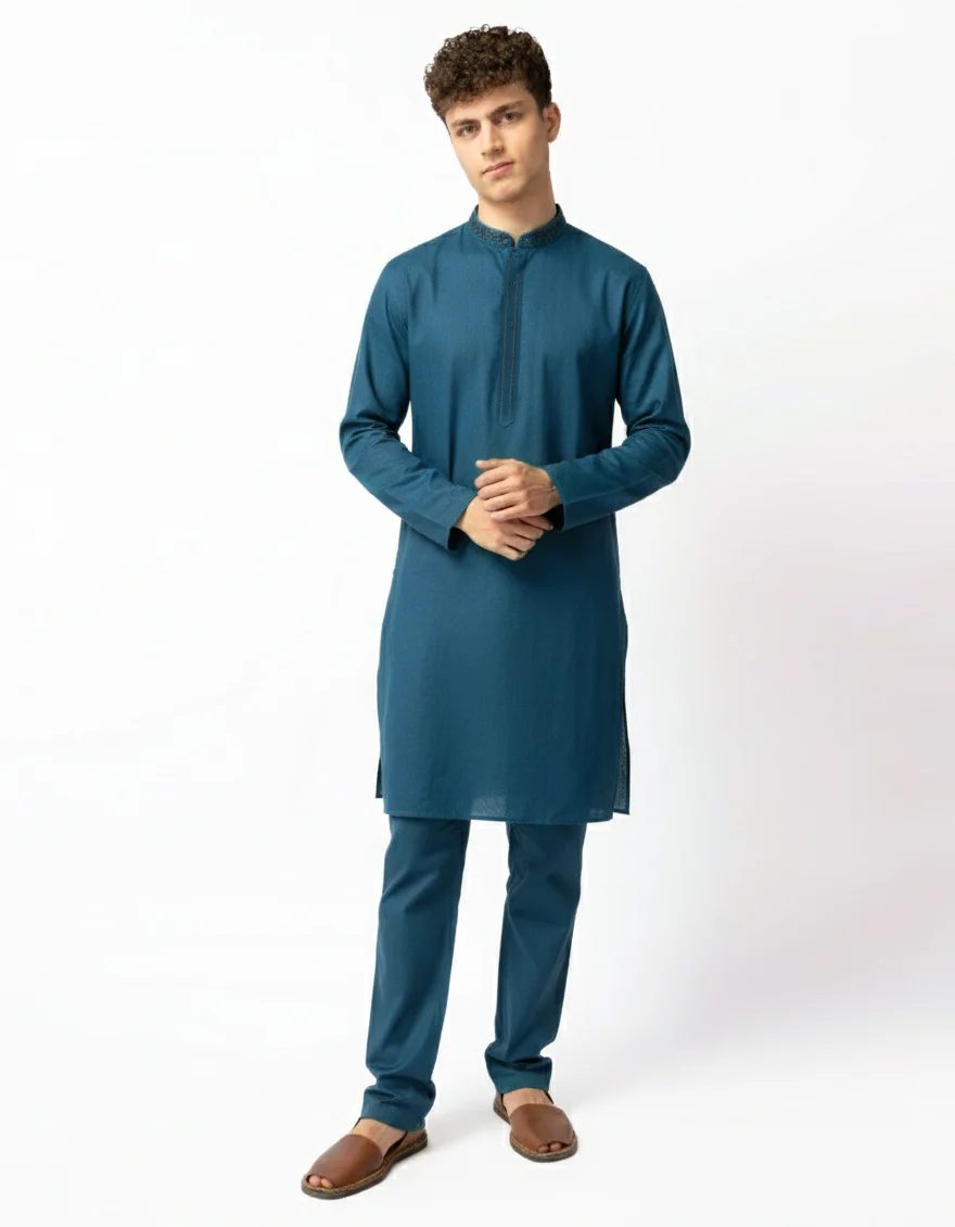 BLUE COTTON KURTA TROUSERS | JTKP-A-50509/S26/JJ10677-SF